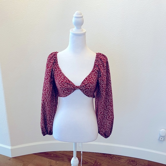 Shein Red Floral Ruched Crop Top - Size M / 6 - Picture 1 of 4